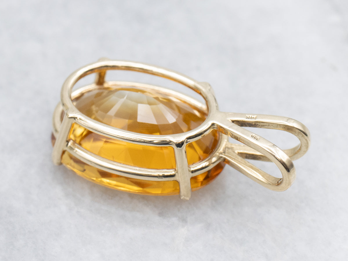Yellow Citrine Gold Solitaire Pendant