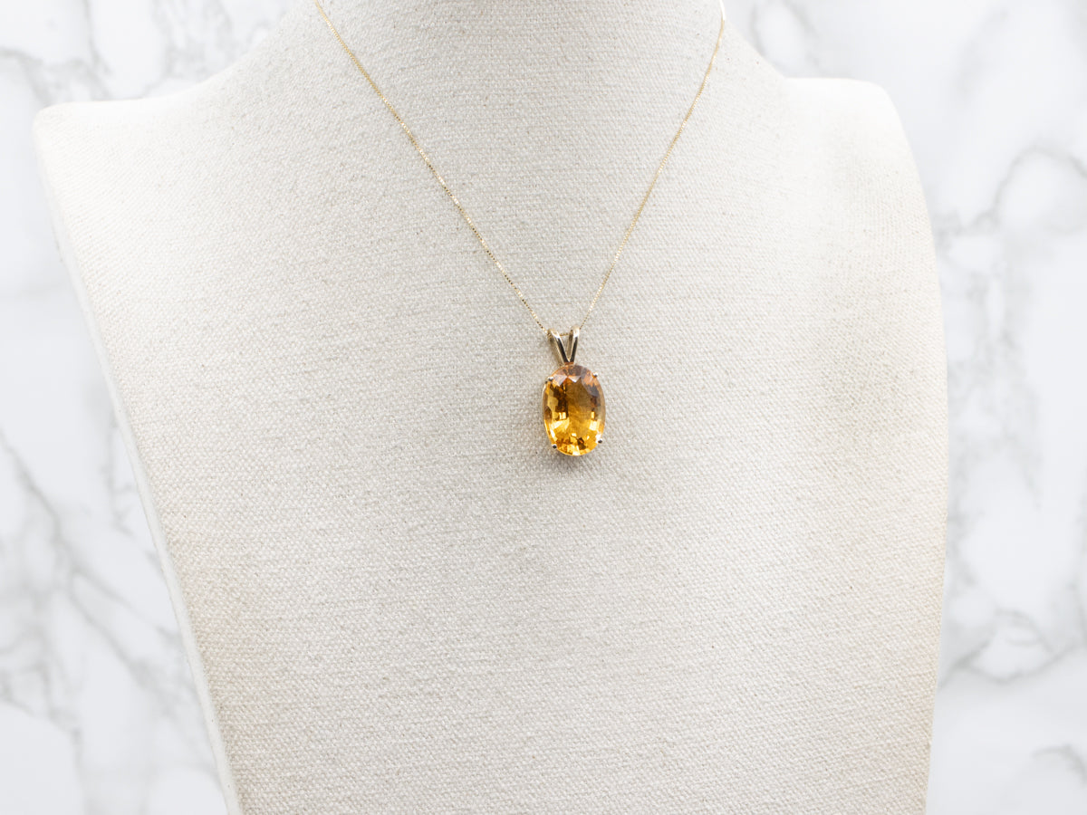 Yellow Citrine Gold Solitaire Pendant