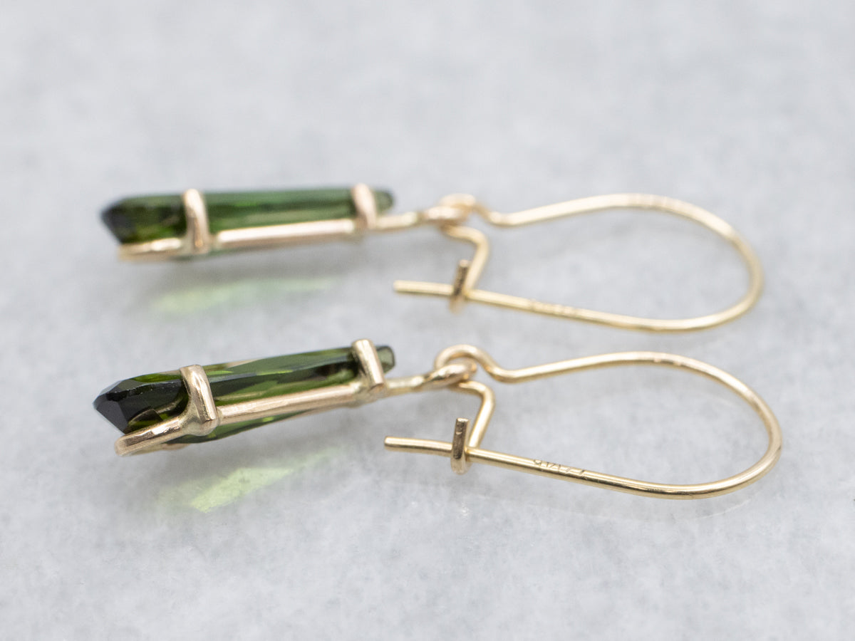 Pear-Cut Green Tourmaline Gold Drop Earrings