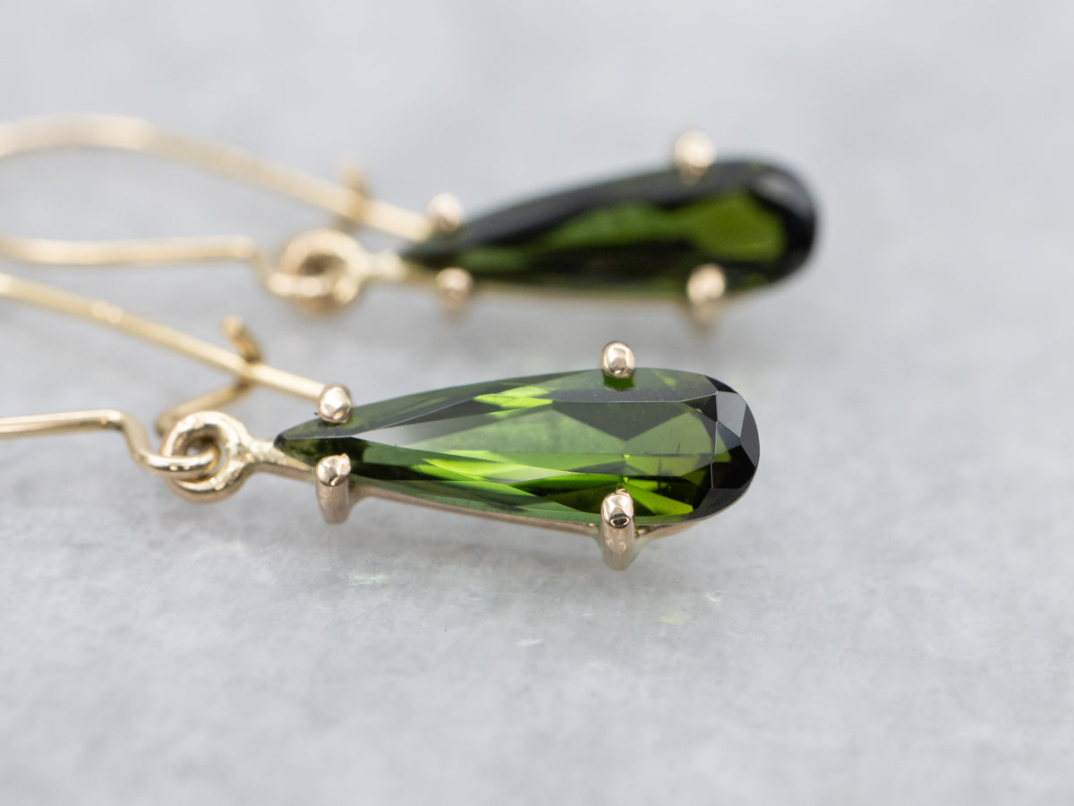 Pear-Cut Green Tourmaline Gold Drop Earrings