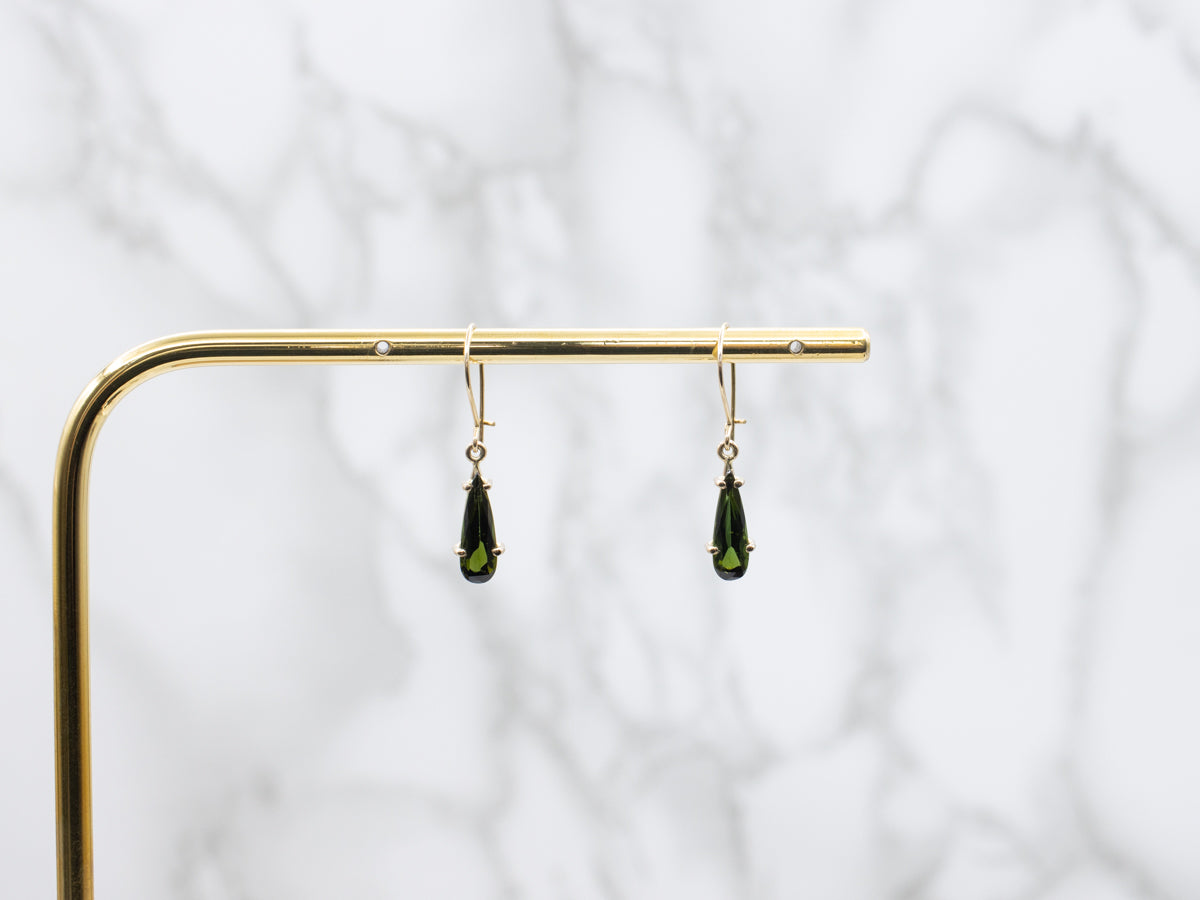 Pear-Cut Green Tourmaline Gold Drop Earrings