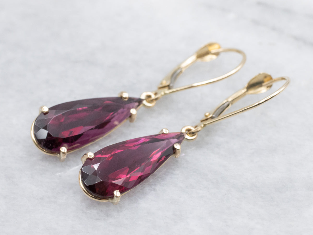 Pear-Cut Pink Tourmaline Gold Drop Earrings