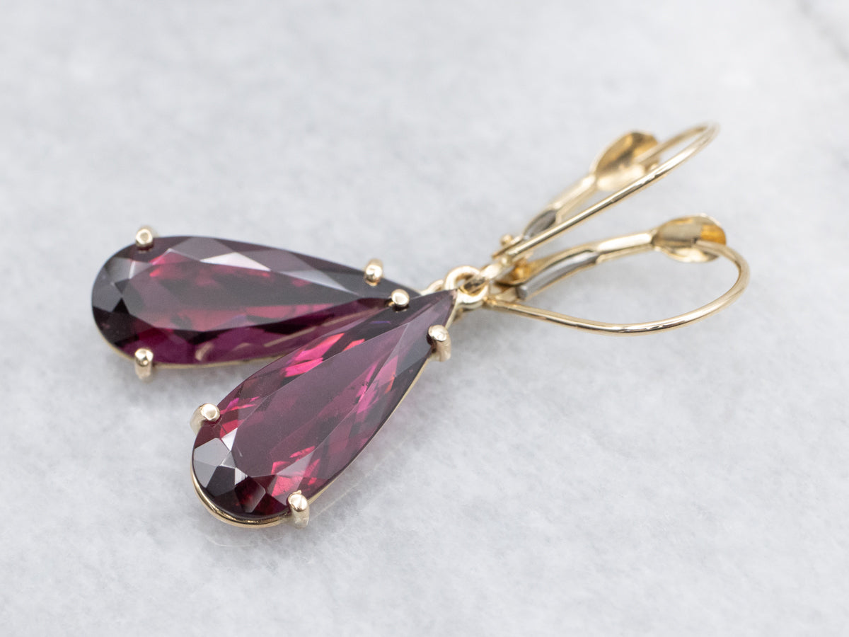 Pear-Cut Pink Tourmaline Gold Drop Earrings