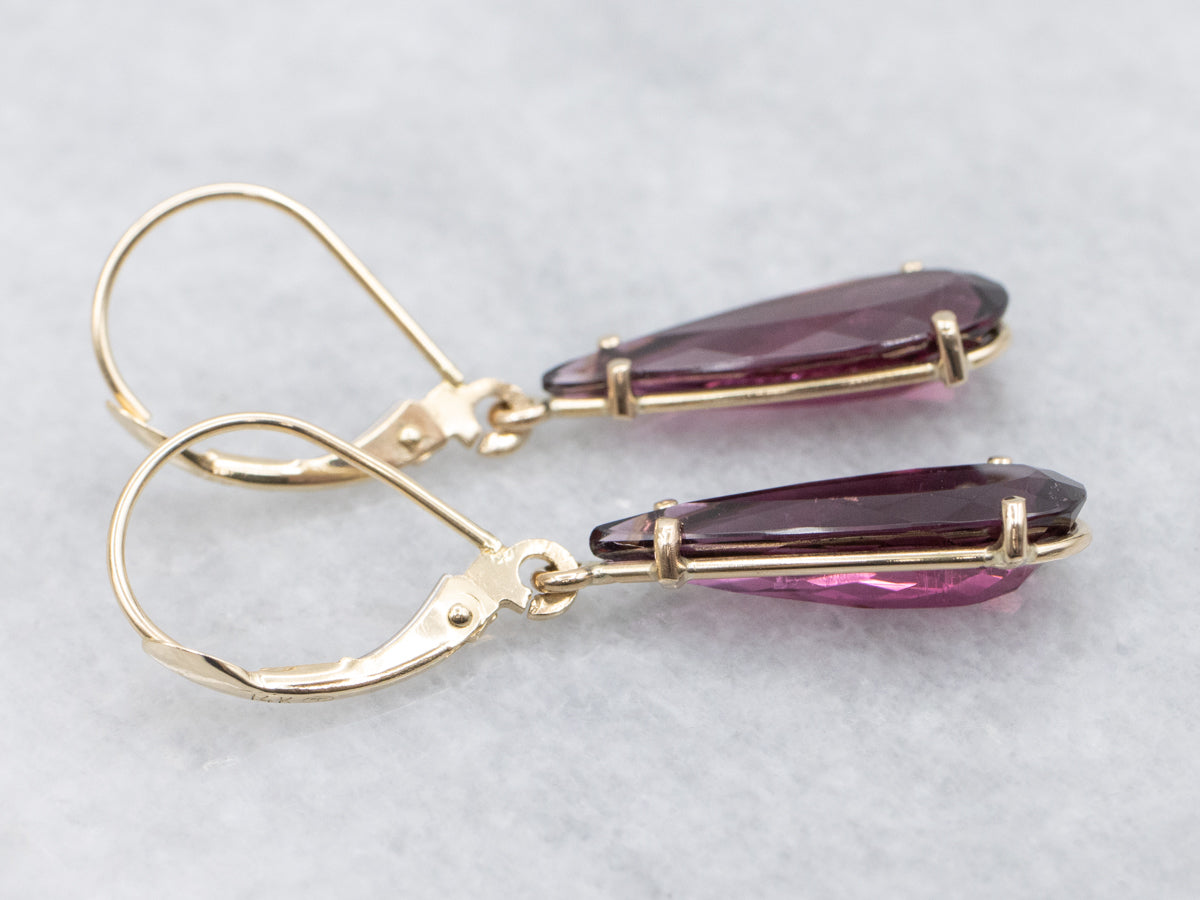 Pear-Cut Pink Tourmaline Gold Drop Earrings