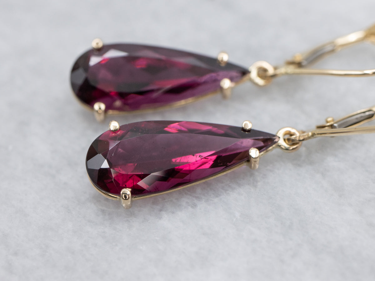 Pear-Cut Pink Tourmaline Gold Drop Earrings