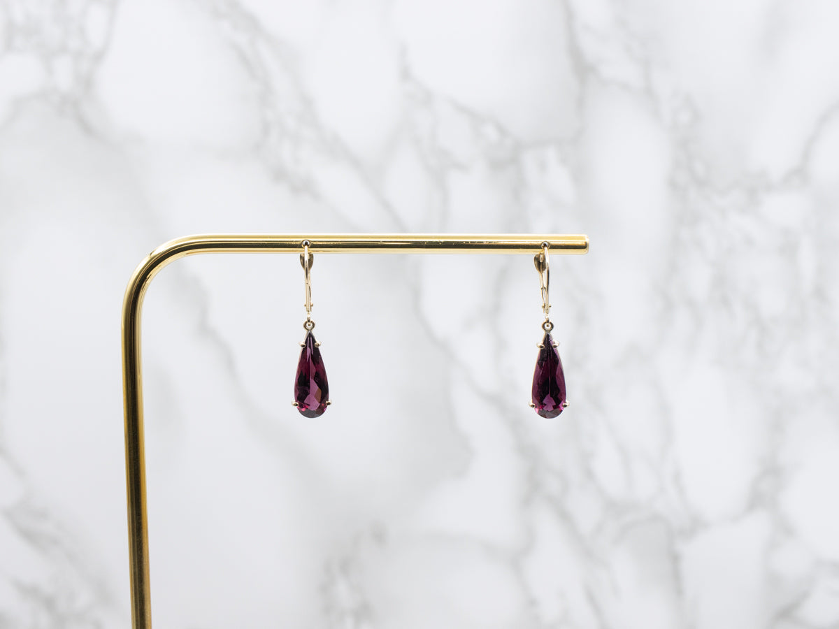 Pear-Cut Pink Tourmaline Gold Drop Earrings