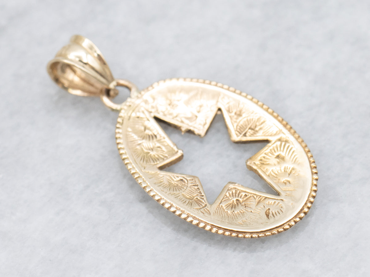 Star Cutout Gold Milgrain Edge Pendant