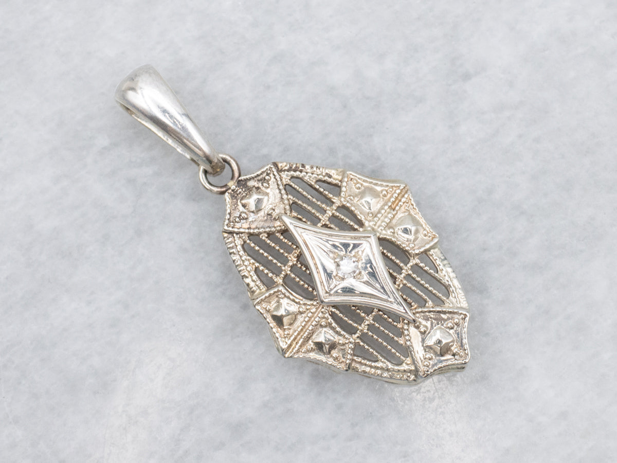Art Deco Diamond Filigree Stickpin Conversion Pendant