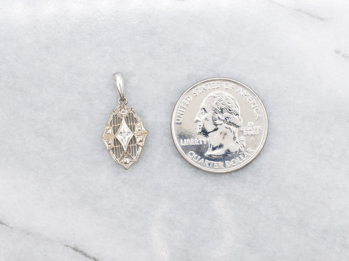 Art Deco Diamond Filigree Stickpin Conversion Pendant