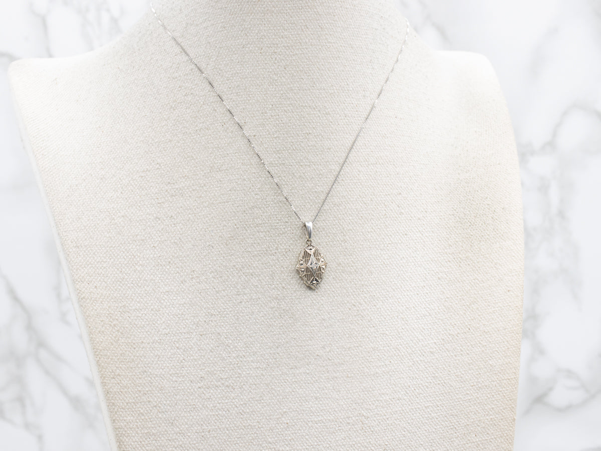 Art Deco Diamond Filigree Stickpin Conversion Pendant