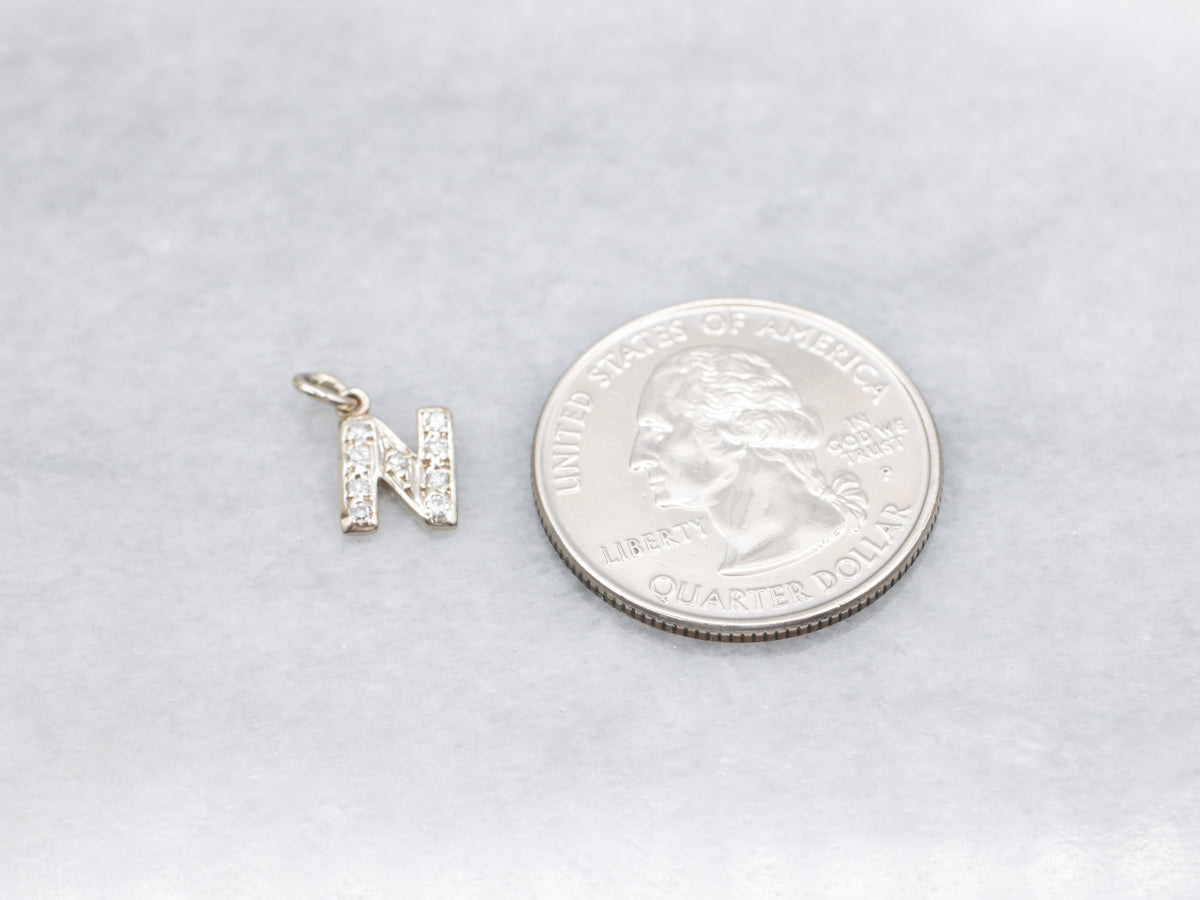 Diamond Encrusted Letter "N" Initial Pendant