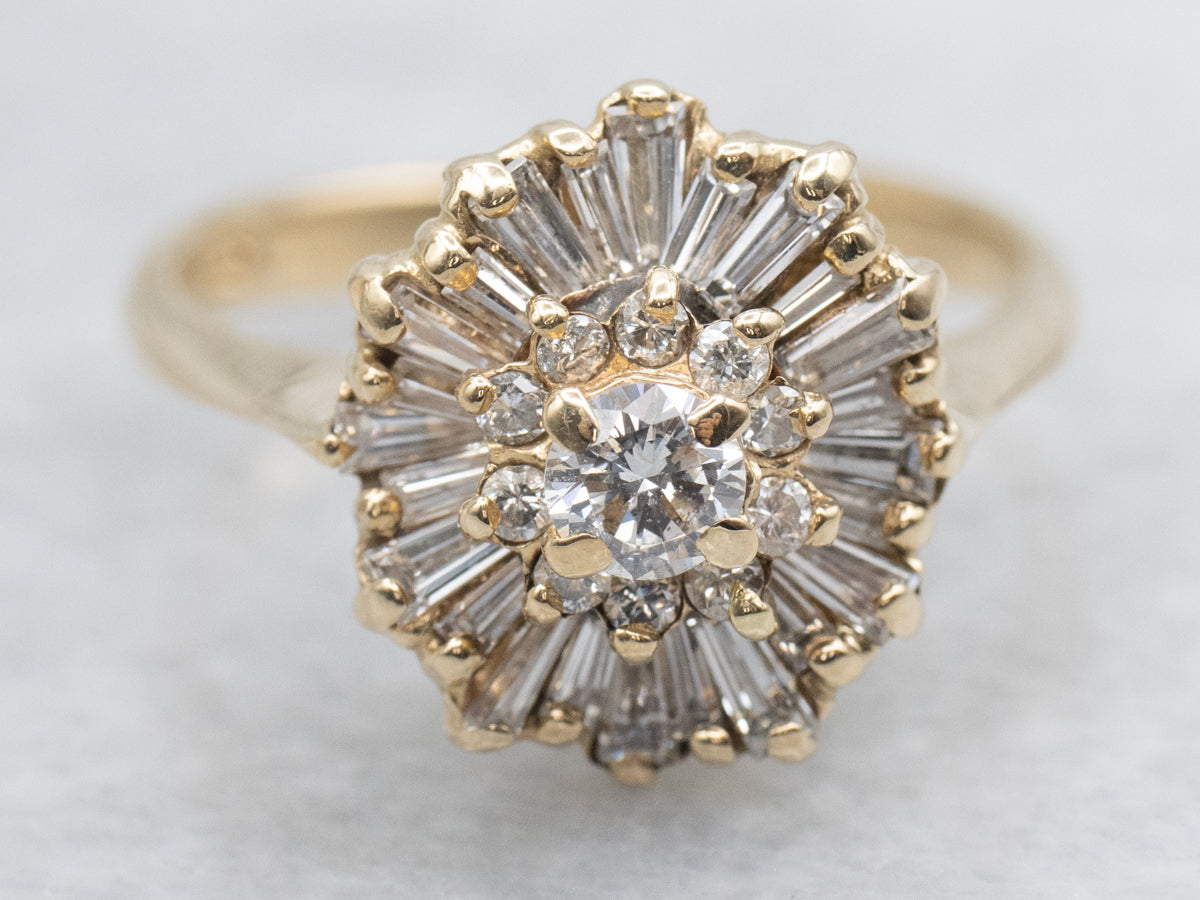 Mixed-Cut Diamond and Gold Cluster Ring