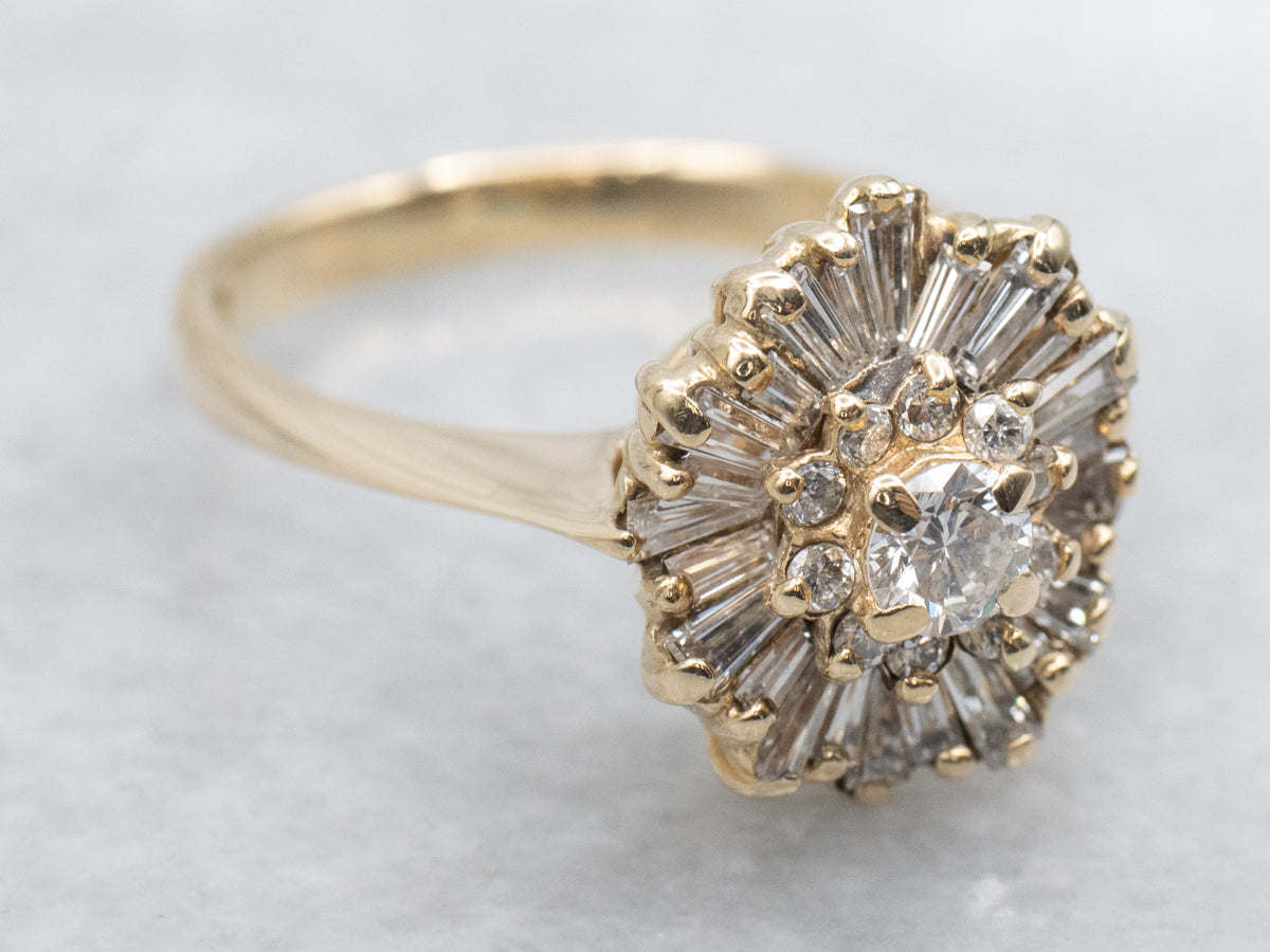 Mixed-Cut Diamond and Gold Cluster Ring