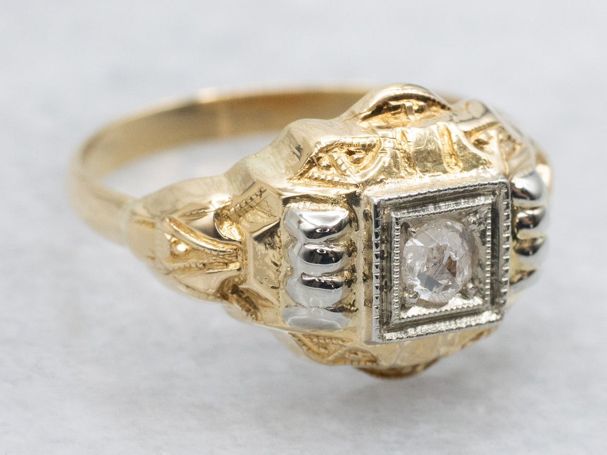 Retro-Era Diamond Solitaire Engagement Ring