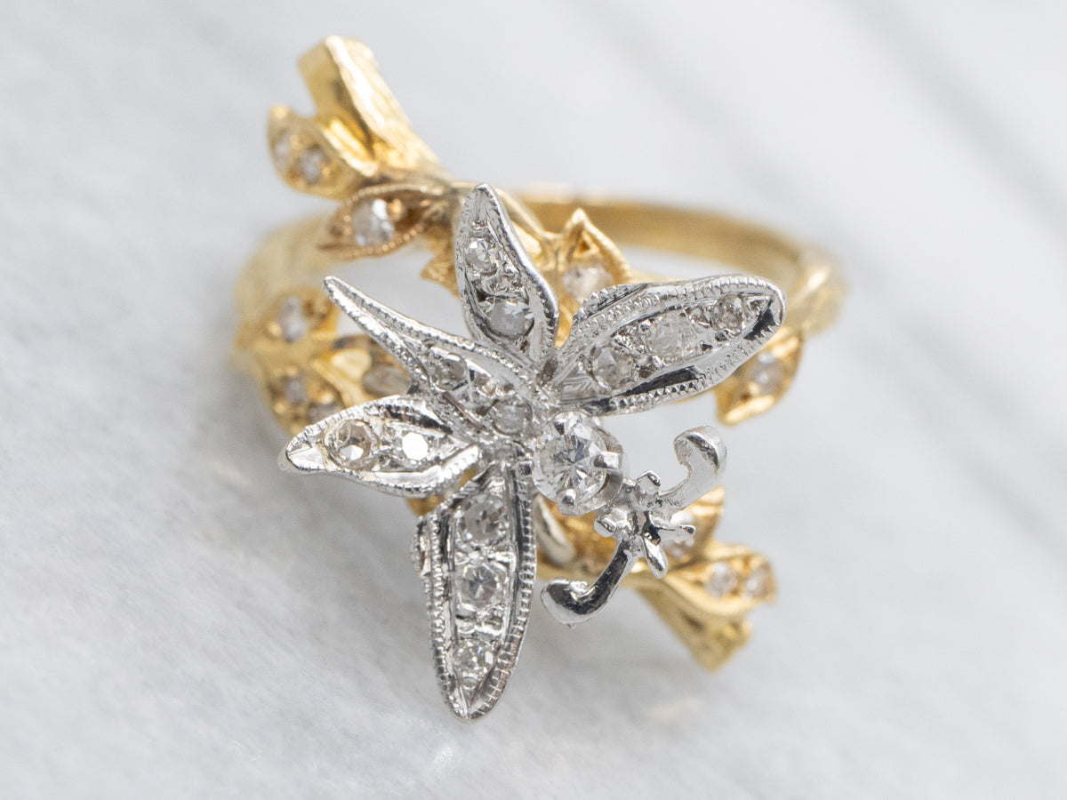Two-Tone Gold Twinkling Diamond Butterfly Ring