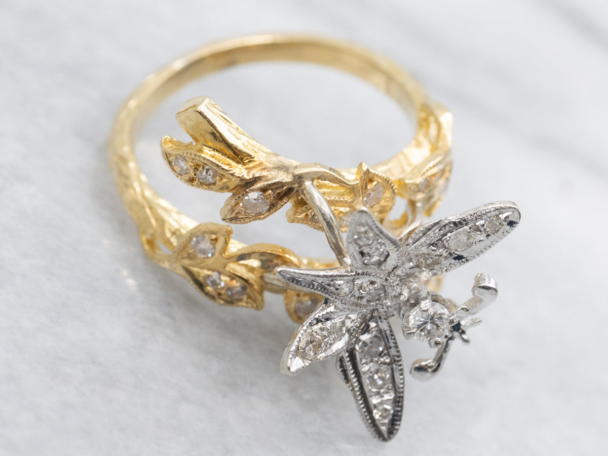 Two-Tone Gold Twinkling Diamond Butterfly Ring