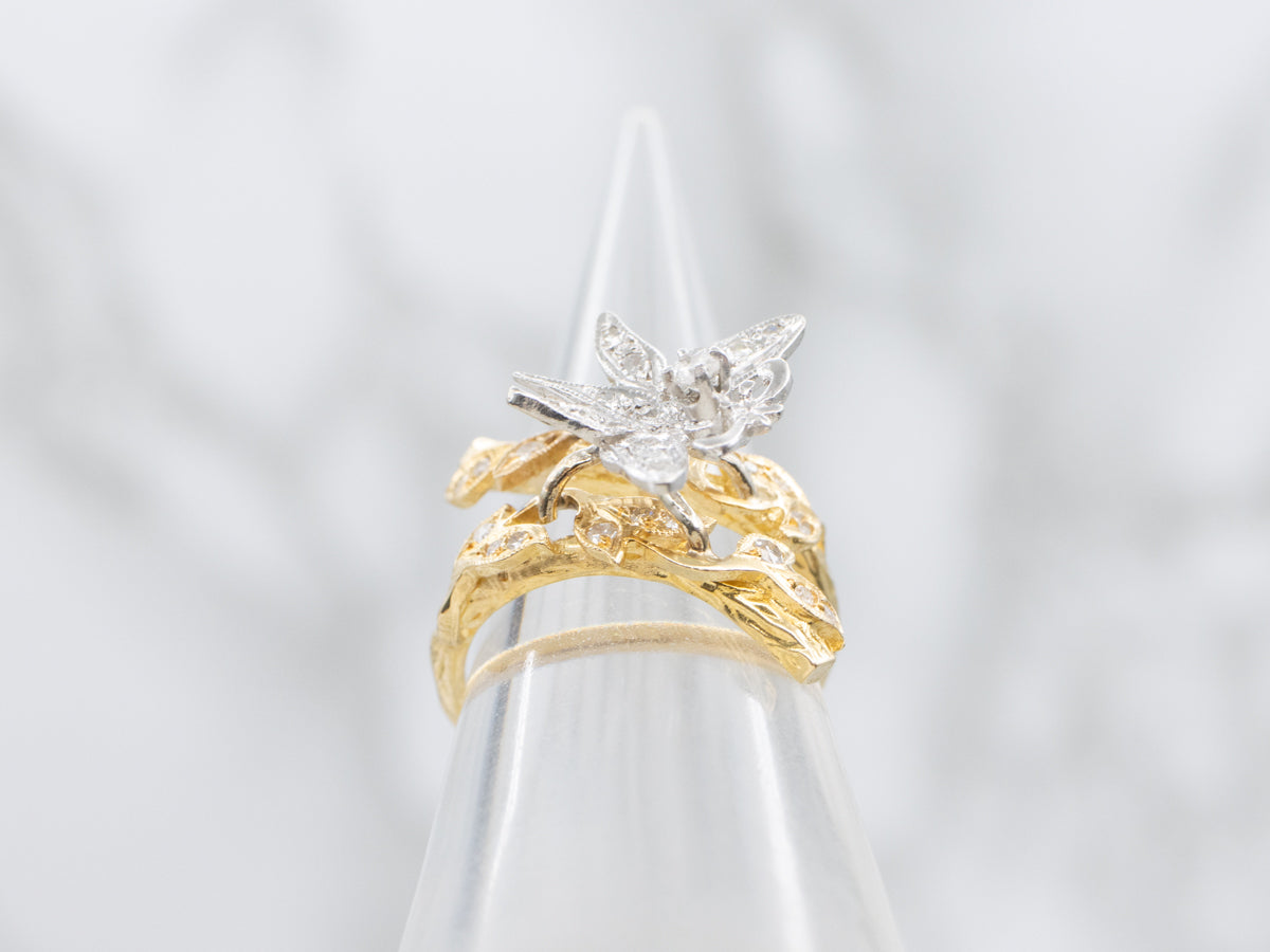 Two-Tone Gold Twinkling Diamond Butterfly Ring