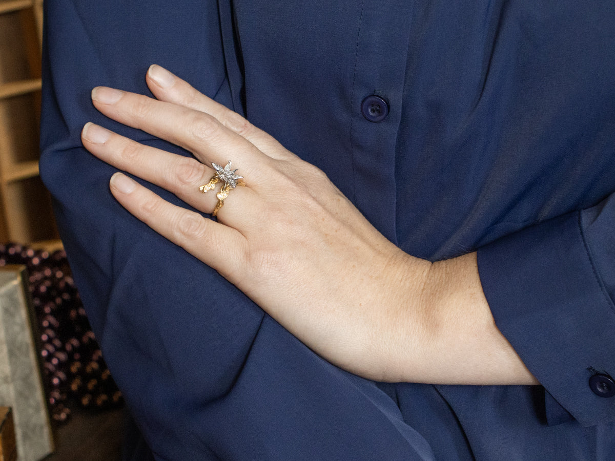 Two-Tone Gold Twinkling Diamond Butterfly Ring
