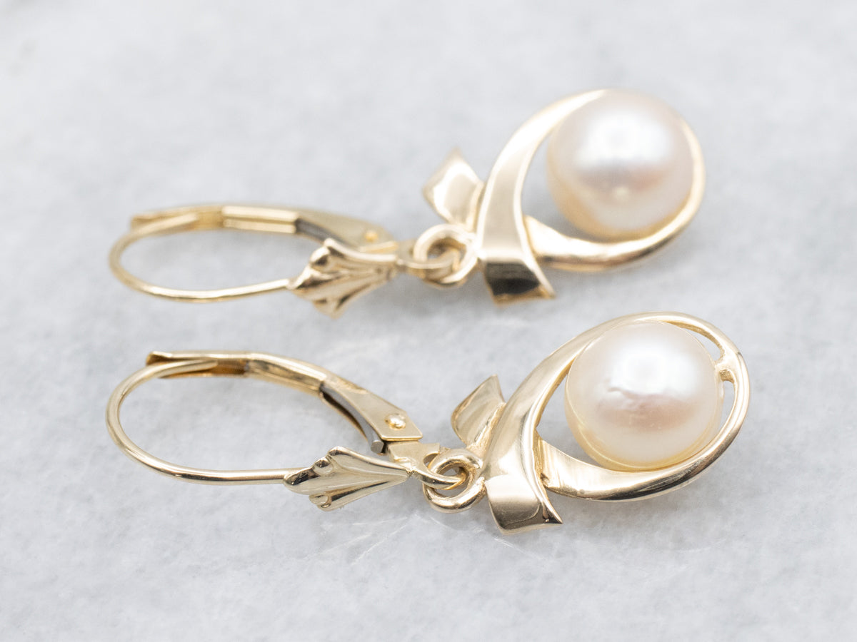 Looping Gold Saltwater Pearl Drop Earrings