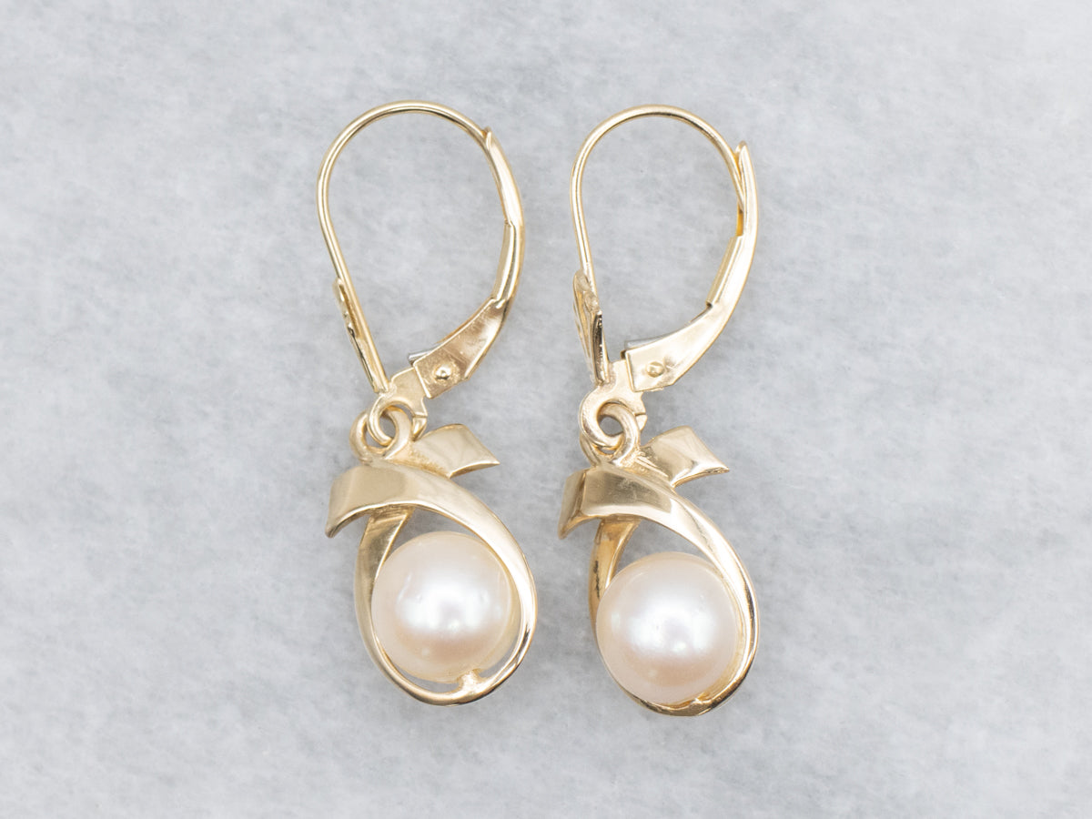 Looping Gold Saltwater Pearl Drop Earrings