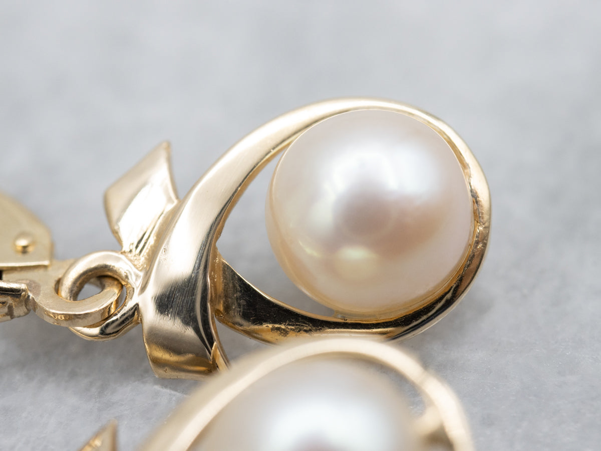 Looping Gold Saltwater Pearl Drop Earrings