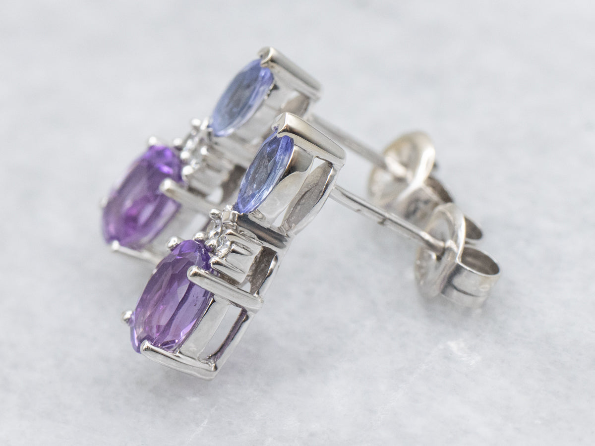 Amethyst Tanzanite Diamond and Gold Gemstone Earrings