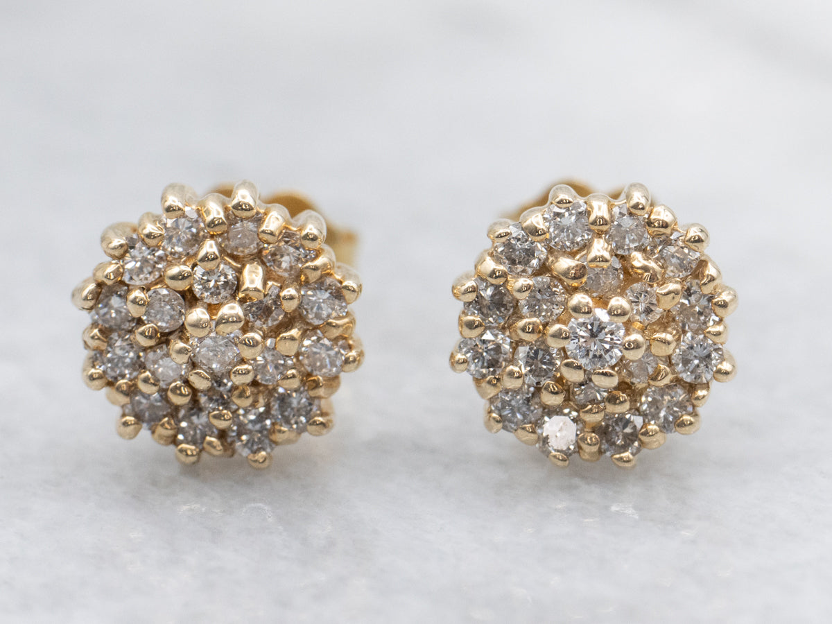 Brilliant Diamond Cluster Gold Stud Earrings