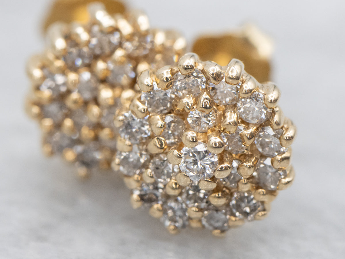 Brilliant Diamond Cluster Gold Stud Earrings