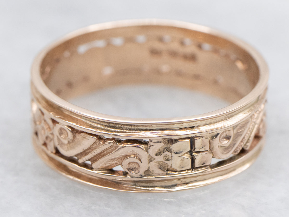 Vintage Rose Gold Pierced Floral Patterned Band