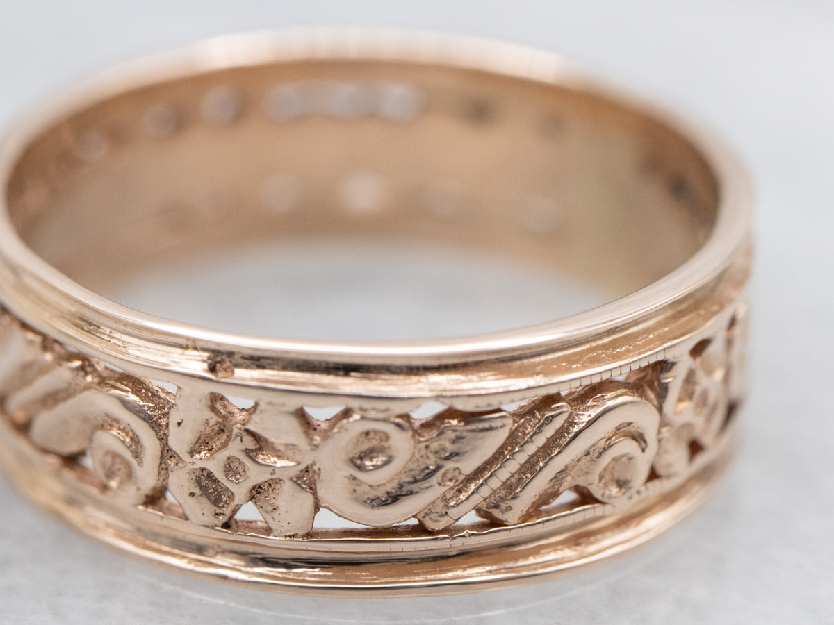 Vintage Rose Gold Pierced Floral Patterned Band