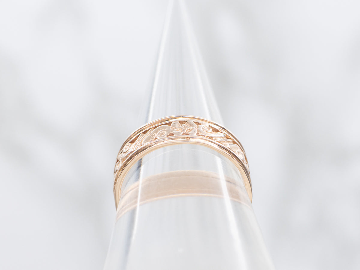 Vintage Rose Gold Pierced Floral Patterned Band