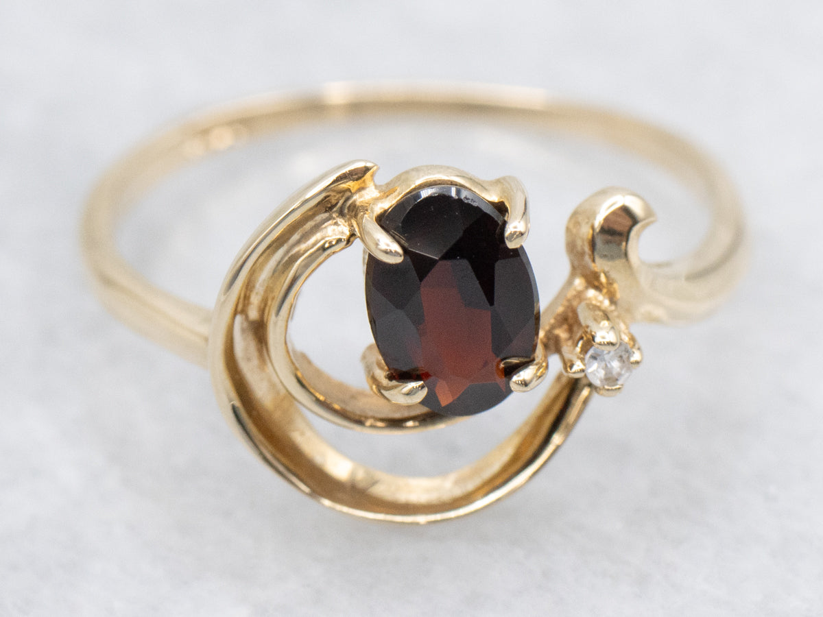 Swirling Garnet and Diamond Gold Ring