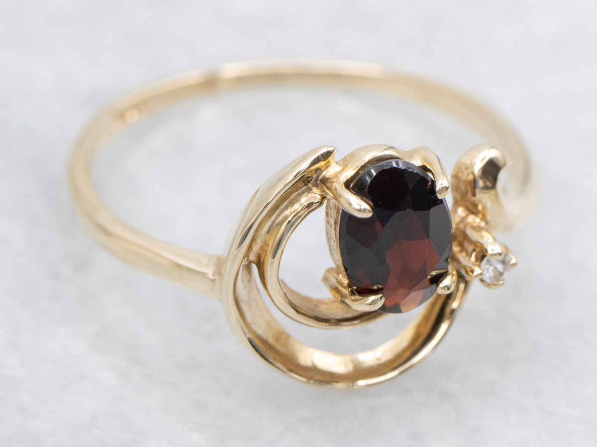 Swirling Garnet and Diamond Gold Ring