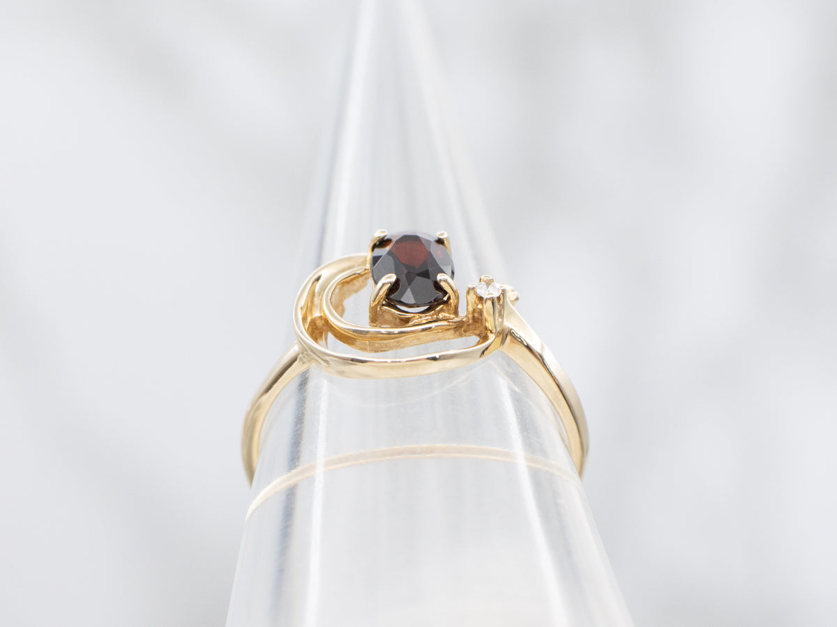 Swirling Garnet and Diamond Gold Ring
