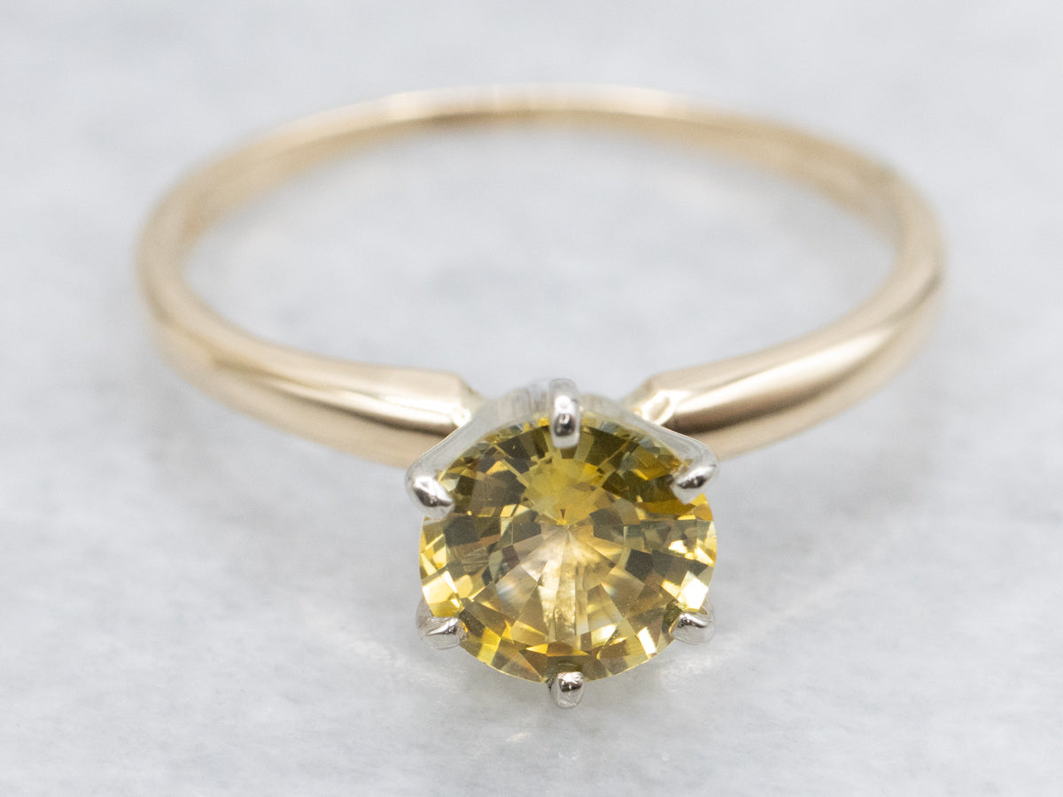Yellow Sapphire Two Tone Solitaire Ring