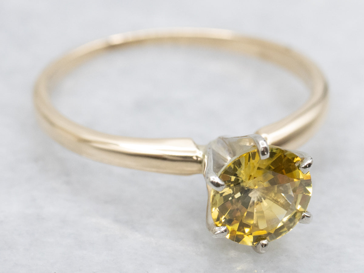 Yellow Sapphire Two Tone Solitaire Ring