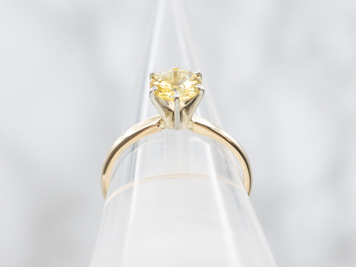 Yellow Sapphire Two Tone Solitaire Ring