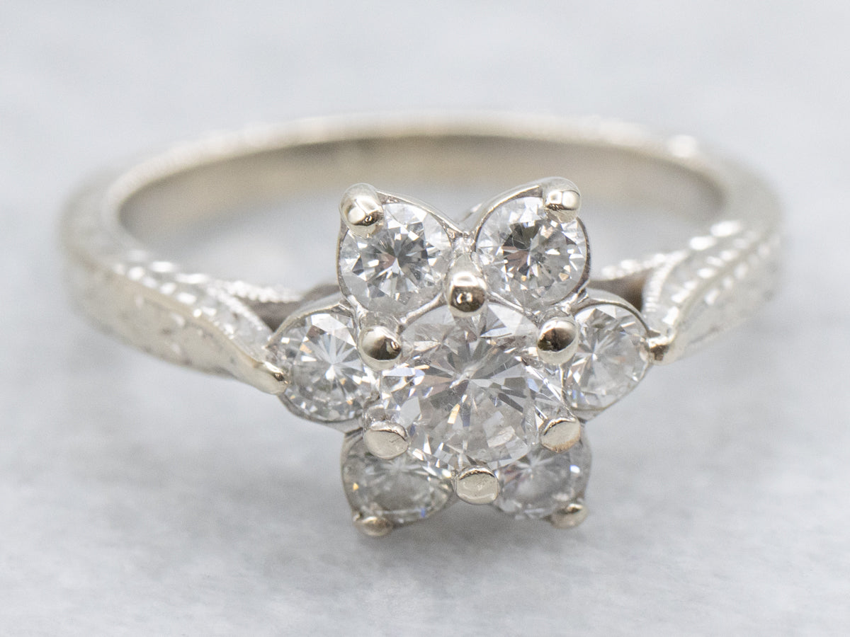 Floral Diamond Halo Engagement Ring