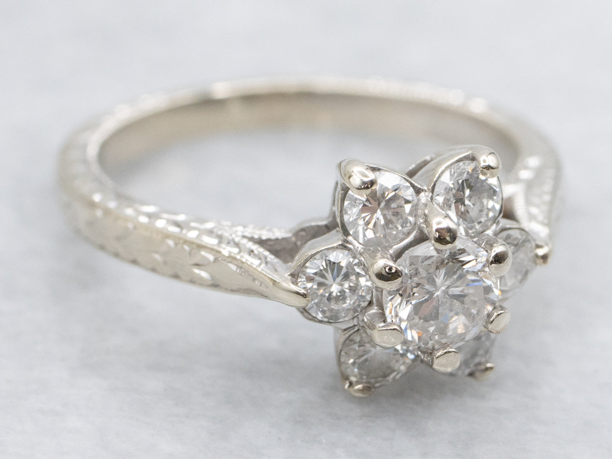 Floral Diamond Halo Engagement Ring