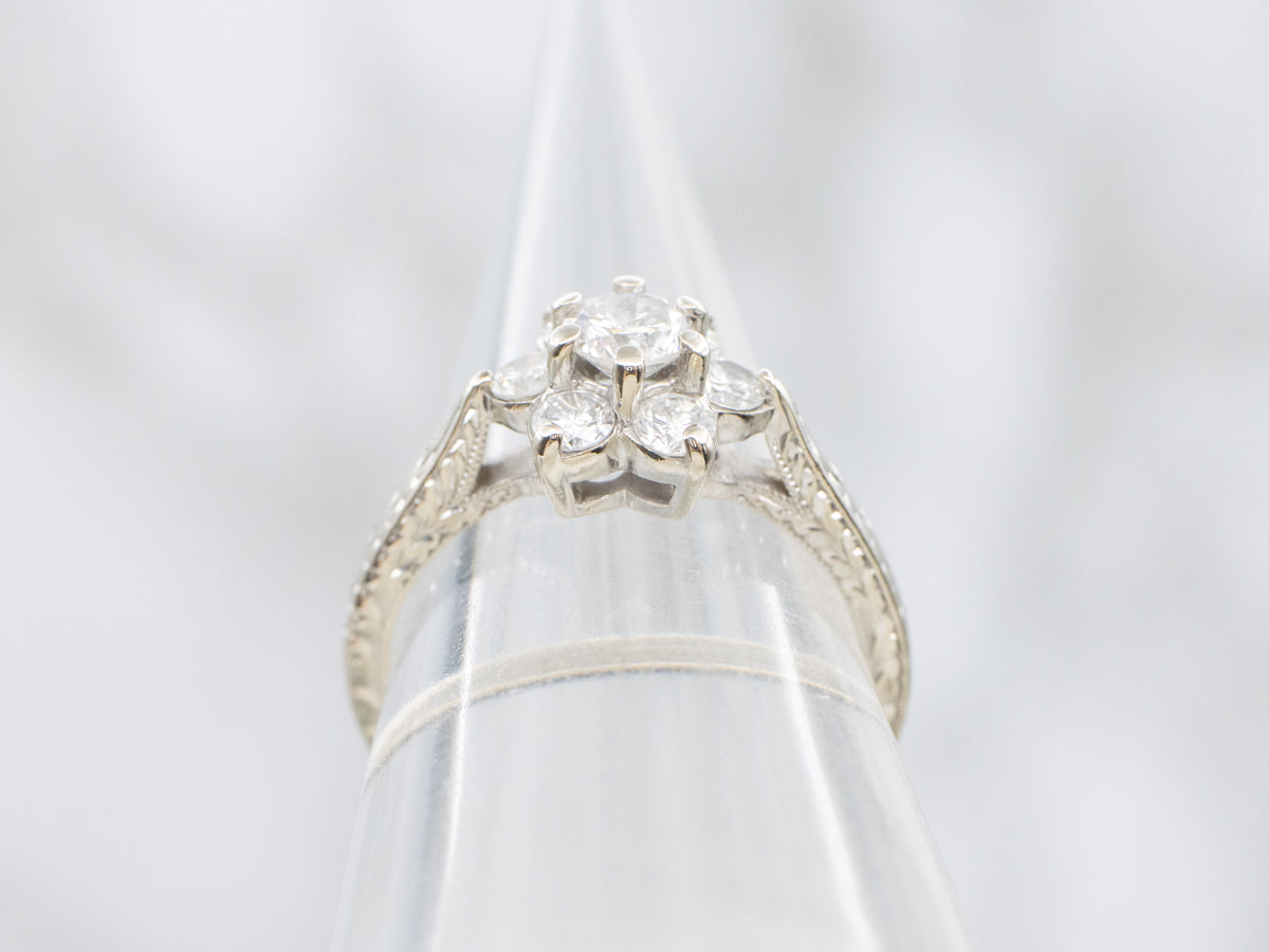 Floral Diamond Halo Engagement Ring