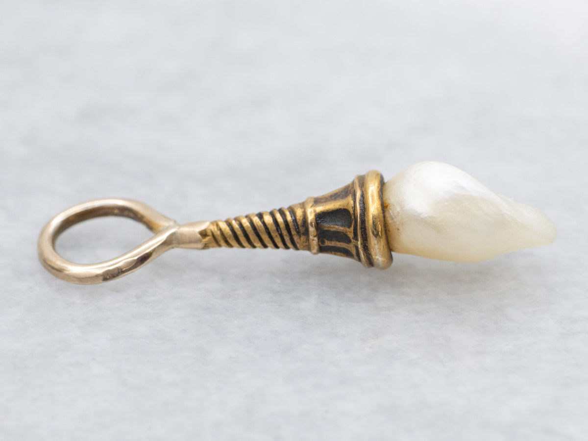 Natural Baroque Pearl Twisting Antique Drop Pendant