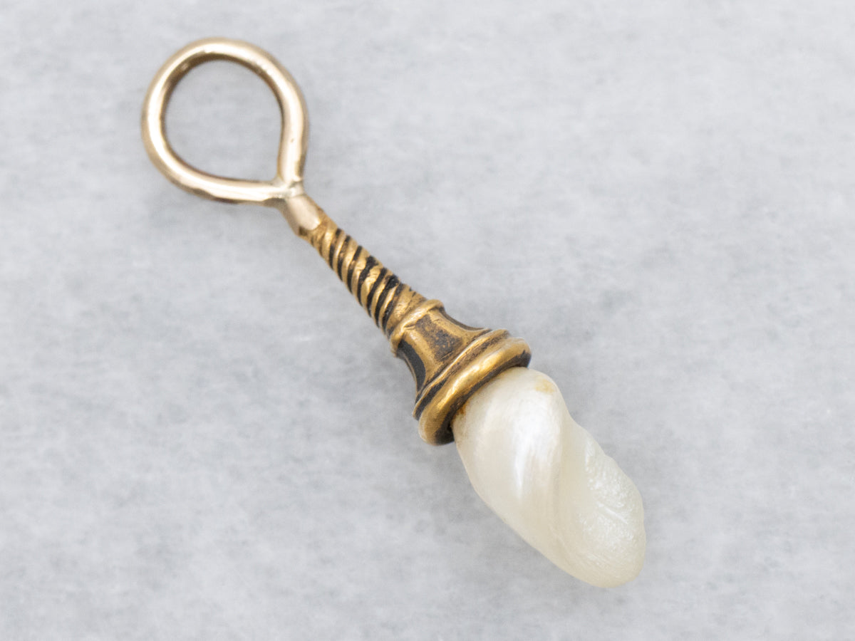 Natural Baroque Pearl Twisting Antique Drop Pendant