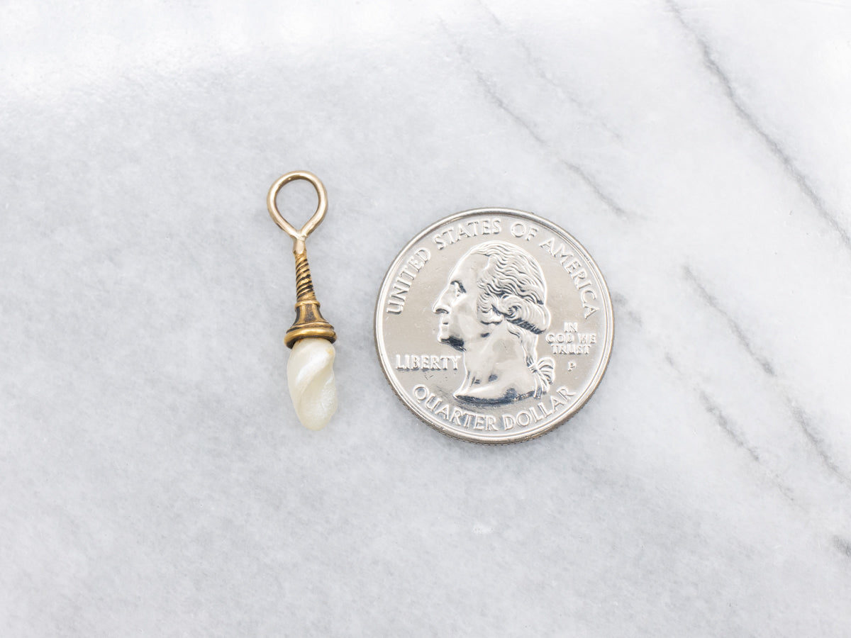 Natural Baroque Pearl Twisting Antique Drop Pendant