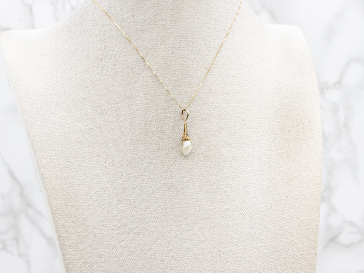 Natural Baroque Pearl Twisting Antique Drop Pendant