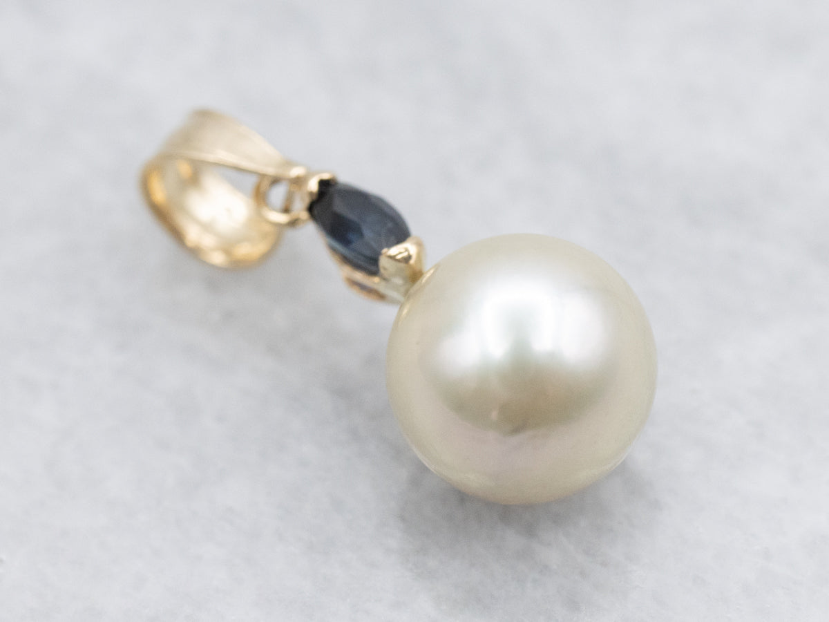 Marquise Sapphire and Pearl Drop Pendant