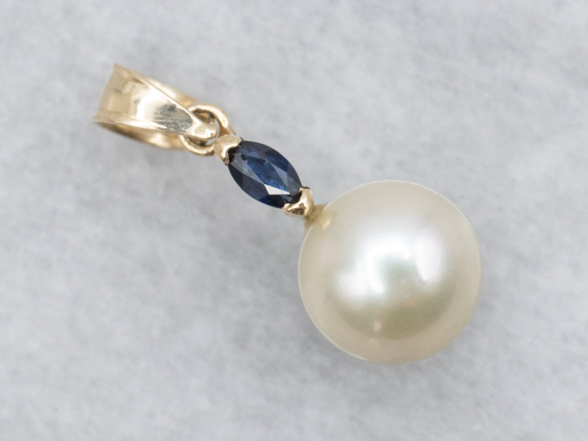 Marquise Sapphire and Pearl Drop Pendant