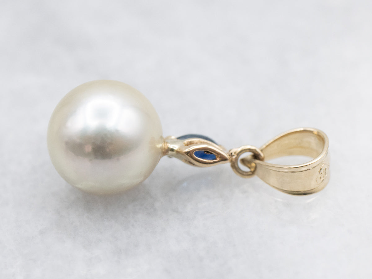 Marquise Sapphire and Pearl Drop Pendant