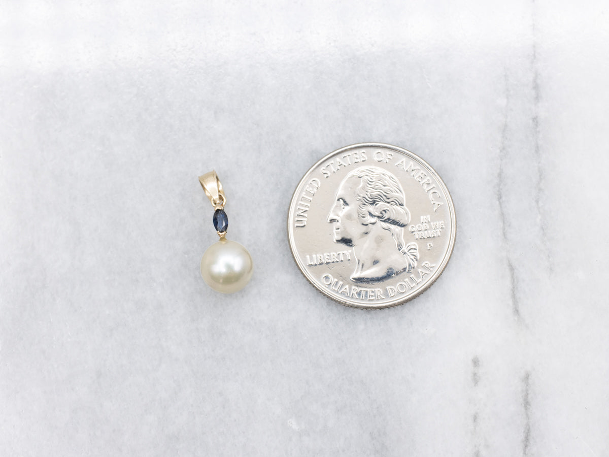 Marquise Sapphire and Pearl Drop Pendant