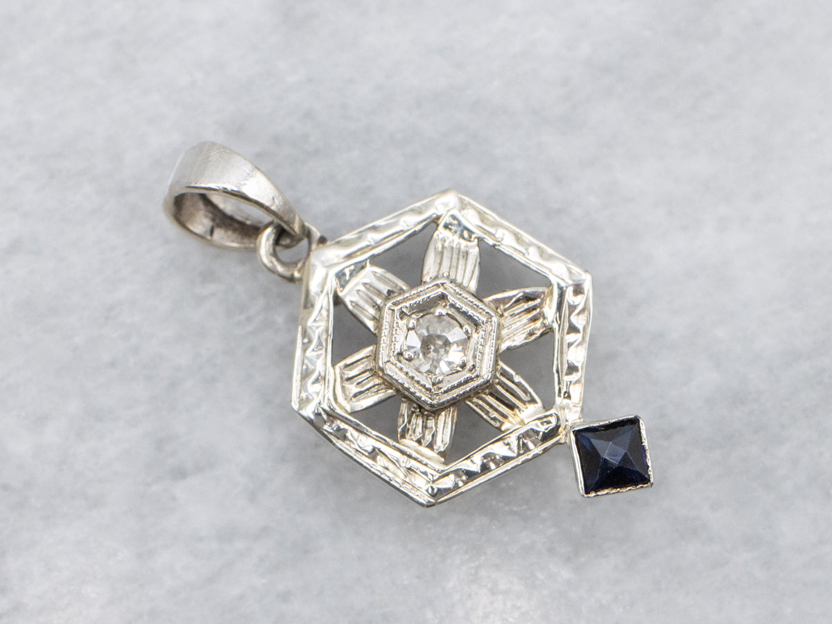 Art Deco Old Mine Cut Diamond and Sapphire Pendant