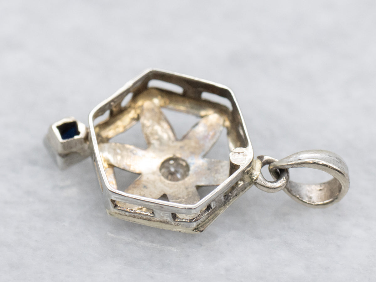 Art Deco Old Mine Cut Diamond and Sapphire Pendant